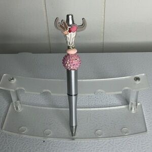 Decorative Silver and Pink Pen with Bull Skull Accent
